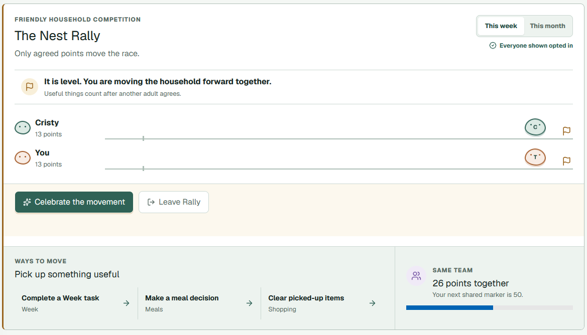 The Nest Rally showing two household members level on agreed points and ways to move forward together